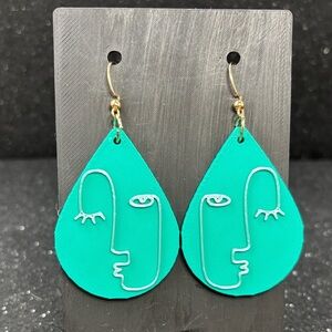 Teal Abstract Face Earrings